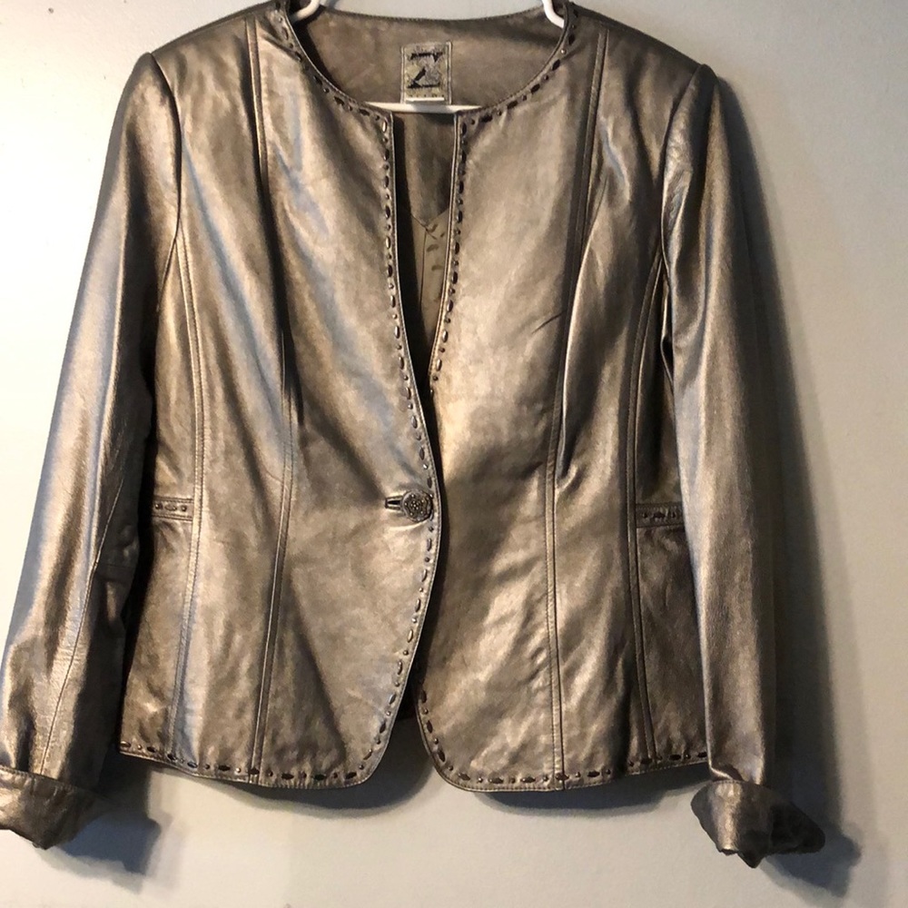 Metallic detailed leather blazer